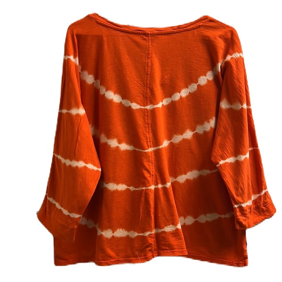 J.Jill, 60% Cotton, V-Neckline, Dolman 3/4 Sleeves Top, Tangerine/White, XLP - Picture 2 of 8